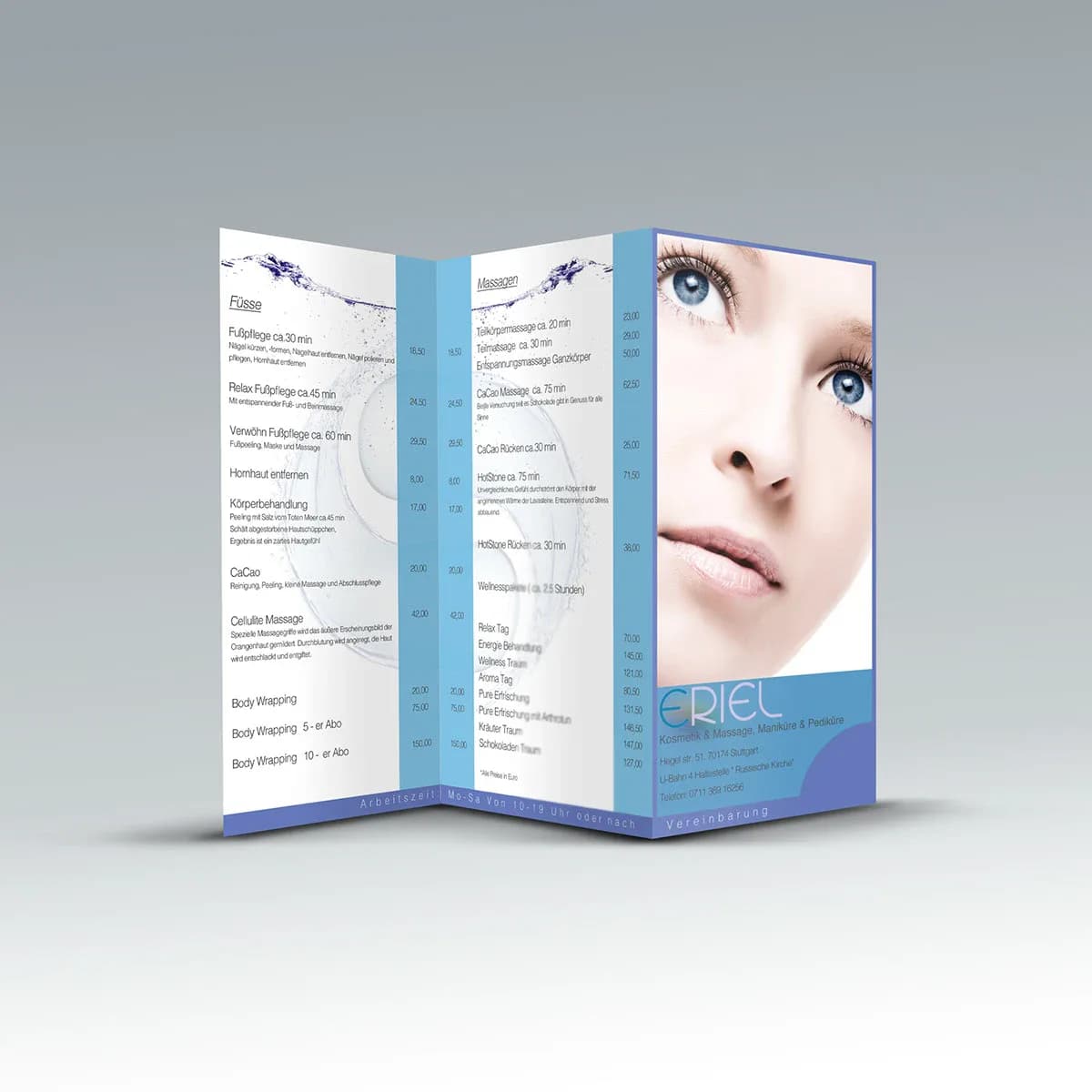 Preisliste als Wickelfalz für einen Beauty-Salon