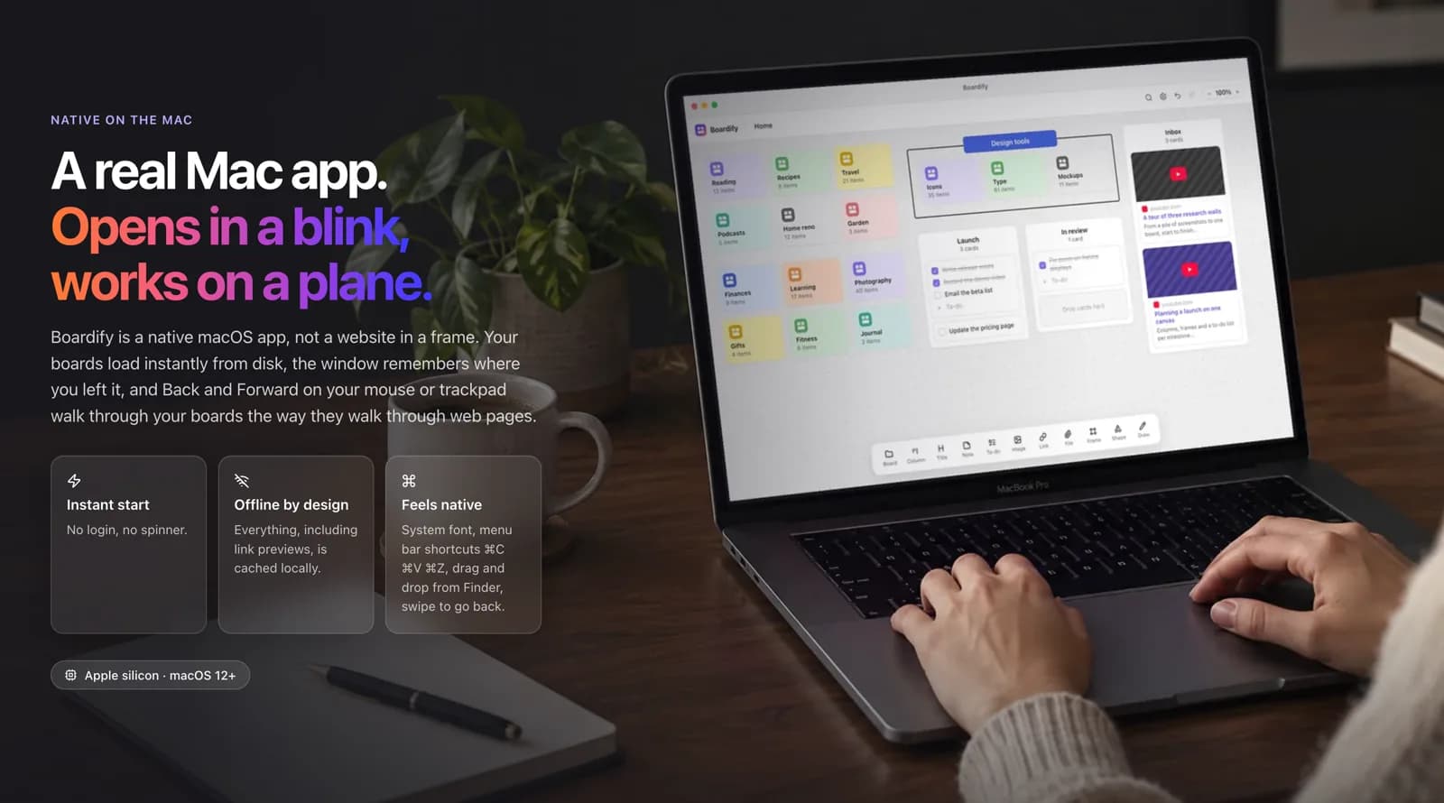 Website: native Mac-App, sofortiger Start, offline nutzbar, Mac-Kürzel
