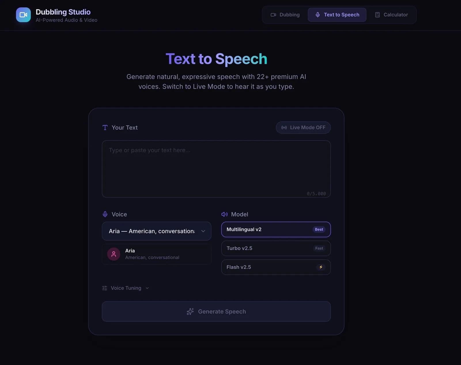 Text zu Sprache mit Stimme, Modell, Feinabstimmung und Live-Modus