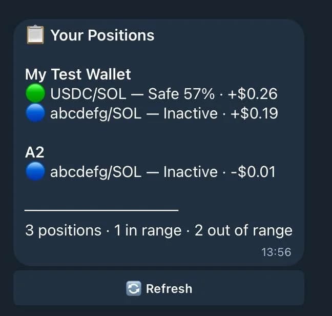 /list: Positionen nach Wallet gruppiert, mit Aktualisieren-Knopf