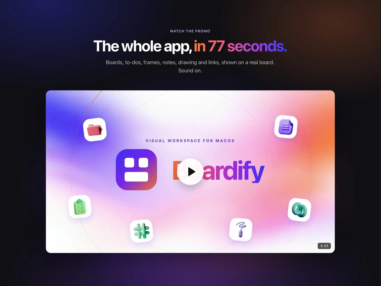 Promovideo direkt auf der Seite: die ganze App in 77 Sekunden